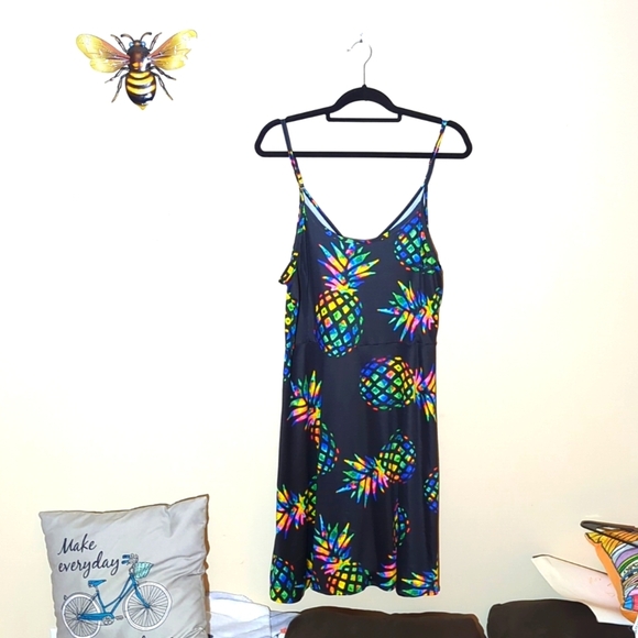 Pineapple Dress, Size XL, Black And Multi Color Pineapple - Picture 1 of 7